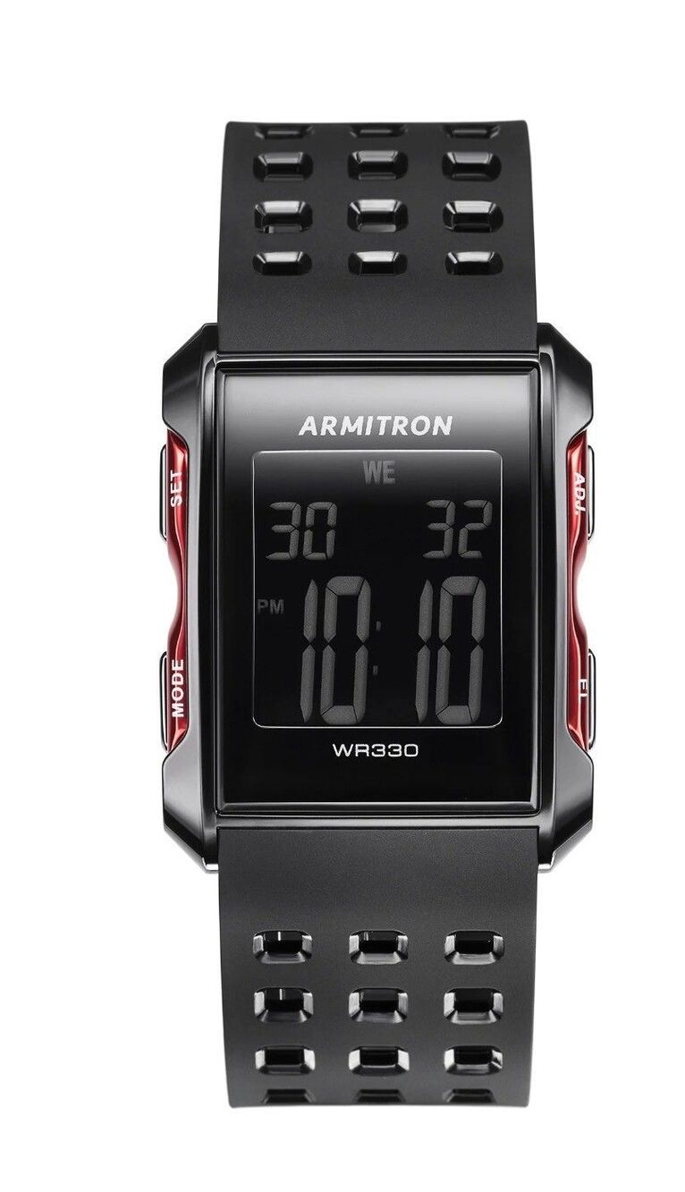 Armitron Unisex Square Digital Pro Sport Wristwatch Silicone Band Red/Black NEW